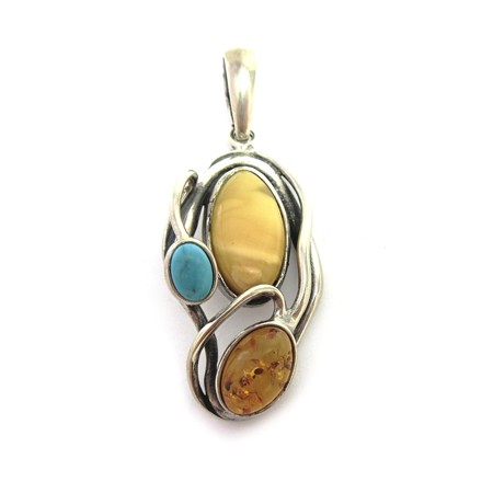 Butter & Honey Amber and Turquoise Pendant - Click Image to Close
